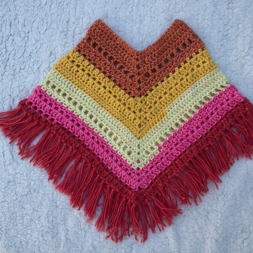 Kids Colorful Crochet Poncho with Fringe